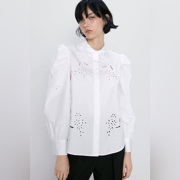 ZARA POPLIN SHIRT WITH EYELET EMBROIDERY SIZE M - Picture 2 of 14